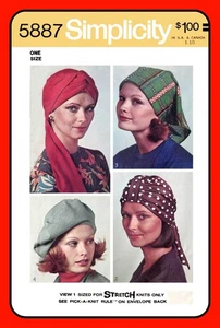 Misses TURBAN Pattern SCARF HAT Beret 4 Styles Simplicity 5887 One Size Vtg '73 - Picture 1 of 5