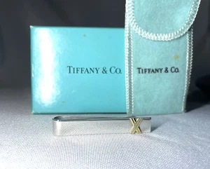 Duty Free Auth Beautiful Tiffany Tie Clip Kiss X & Mirror 18K AU750 & SV925 Gift - Picture 1 of 19