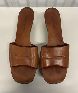 Costume National Light Brown Open Toe Studded Wooden Heel Wedge Sandal Mules 39 - Picture 1 of 12