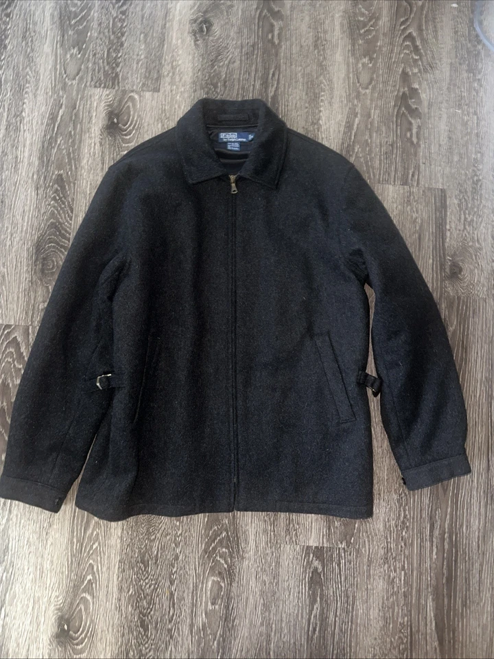 Chaqueta de lana pesada Polo Ralph Lauren para hombre talla M negra bolsillos con cremallera completa Foto 1 de 4