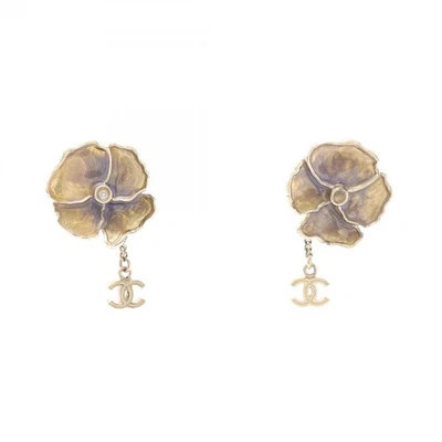 CHANEL Camellia COCO Mark Clip-on Ohrringe vergoldet gebraucht Damen CC Logo - Bild 1 von 4