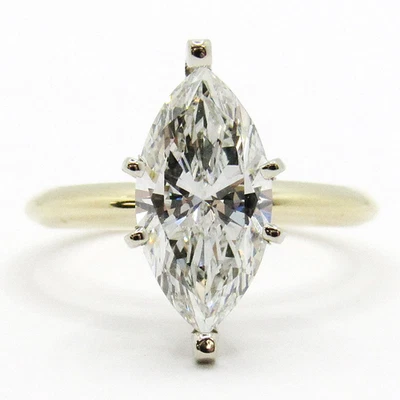 Anillo de compromiso de oro amarillo de 14 k IGI Cert diamante cultivado en laboratorio brillo marquesa 2,03 quilates Foto 1 de 4