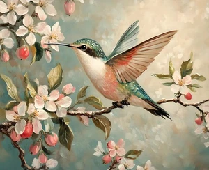 Hummingbird Flower Landscape Canvas Home Decor Wall Art Poster Print Painting 58 - Picture 1 of 7