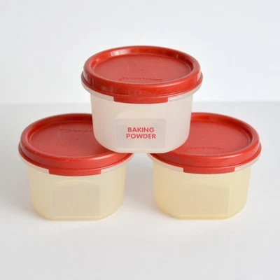 Tupperware Space Saver Round Containers Red Lids 200ml 1605 Small Vintage Set - Image 1 of 4
