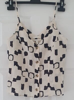 Women's H&M Ivory & Black Patterned Strap Button-up Top - Size XS (UK 6) - Image 1 of 4