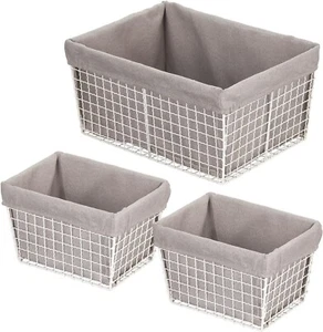 Metal Wire Farmhouse Household Storage Organizing Basket with Fabric Cloth Liner - Picture 1 of 6