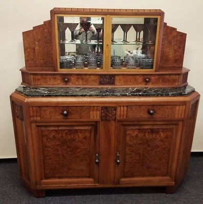 Французский буфетный шкаф в стиле ар-деко 1930-е с мраморной отделкой из 2 частей - Изображение 1 из 4