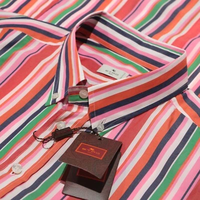 Camisa social Etro nova com etiquetas tamanho 18,5 46 em listras coloridas arco-íris 100% algodão - Imagem 1 de 4