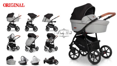 RIKO BASIC BABY STROLLER PRAM 3in1 CARRYCOT+ PUSHCHAIR + CAR SEAT - Image 1 of 4