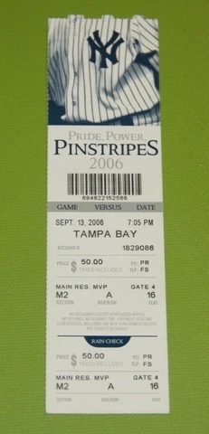 New York Yankees Ticket Stub | September 13 2006 | Robinson Cano HR Cover