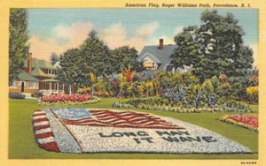 Postal de colección bandera americana, Roger Williams Park, Providence, RI c1940 - Imagen 1 de 1