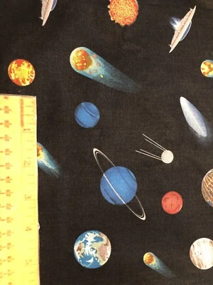 FQ outer space planets rocket spaceship black hole Cotton Fabric Fat Quarter   - Image 1 of 4