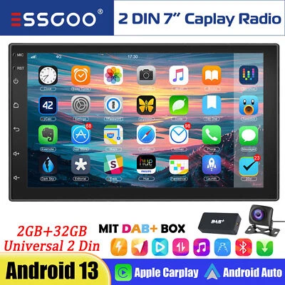 DAB+ CarPlay 7" Double 2 DIN Android 13 32G Car Stereo GPS NAV Head Unit +Camera - Image 1 of 4