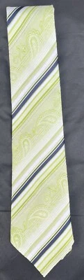 Armani Men's Italian 100% Silk Handmade Green Navy Striped Paisley Tie - Image 1 of 2