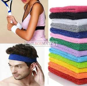 Unisex Sports Sweatbands Head band Wrist Bands Gym Cycling Badminton Sweat Bands - Picture 1 of 7