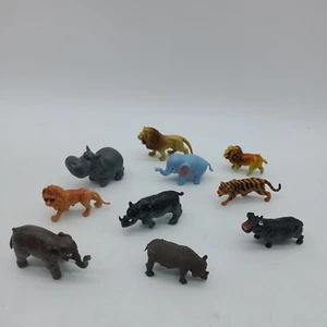 Toy Plastic Animals Lot of 10 Colorful Educational Lions Tiger Hippo Elephants - Picture 1 of 12