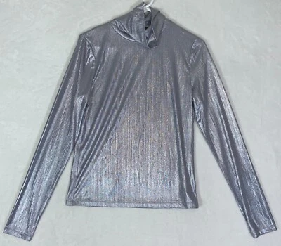 Camisa elástica Kate Spade New York prata metálica mistura poli gola alta média - Imagem 1 de 4