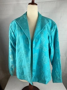 Coldwater Creek Damenblazer bestickt vorne offen Jacke Größe P/XL aquamarin gebraucht, in einwandfreiem Zustand - Bild 1 von 4