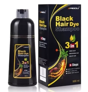MEIDU 3 in 1 Hair Dye Shampoo 500ml Herbal Permanent Coloring- Black