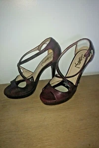 Sandalias de tacón Yves Saint Laurent YSL ciruela serpiente piel de serpiente borgoña 37 - Imagen 1 de 3