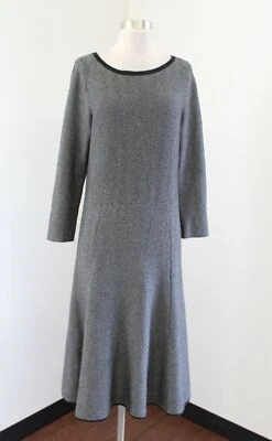 Ann Taylor Black Gray Herringbone Chevron Sweater Dress Size M Career Office - Image 1 of 4