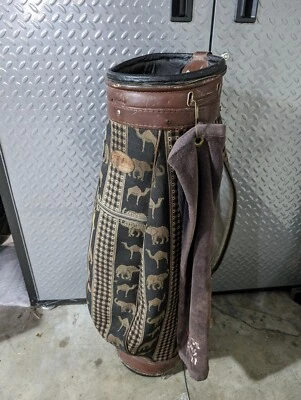 Bolsa de golf vintage de tela y cuero de elefante y camello dividida en 6 direcciones Foto 1 de 4