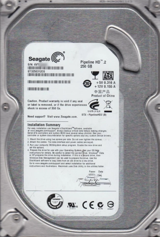 250 GB SATA Seagate Pipeline HD 5900.2 ST3250312CS 8MB 3.5 " Internal Hard Drive - Image 1 of 1