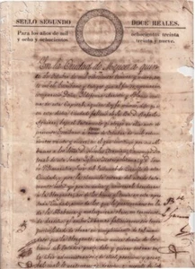 E6352 MÉXICO 1838 SILLÍN SEGUNDO INGRESOS SELLADO PAPEL ACTO TESTAMENTARIO - Imagen 1 de 5