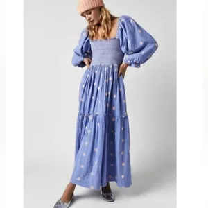 Nuevo Maxi Vestido Free People Dalia Bordado Misty Dawn Combo Pequeño - Imagen 1 de 15
