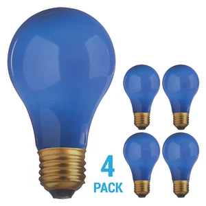 4 Pack CERAMIC SOLID BLUE BULBS A19 25W 120V Medium E26 Base 25A19 Dimmable - Picture 1 of 5