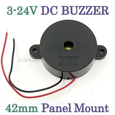 42mm 3-24V Buzzer Alarm Piezo Sounder DC Panel Mounting 3KHz 90mm Leads Wires - Image 1 of 2