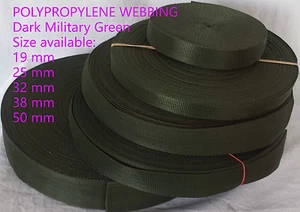 Military Green 19 25 32 38 50mm POLYPROPYLENE WEBBING STRAPPING,BAGS,STRAP,WEAVE - Picture 1 of 1