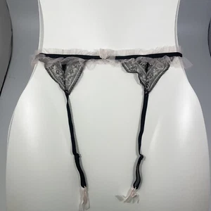 Victoria's Secret schwarz weiß rosa Schnur Spitze Strumpfband Gürtel M/L sexy Dessous - Bild 1 von 6
