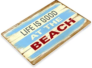 Life Is Good At Beach Lake House Kitchen Boat Retro Wall Decor Metal Tin Sign - Picture 1 of 4