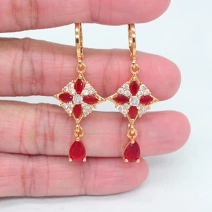 18K Yellow Gold Filled Women Red Mystic Topaz Square Dangle Earrings Jewelry - Picture 1 of 1