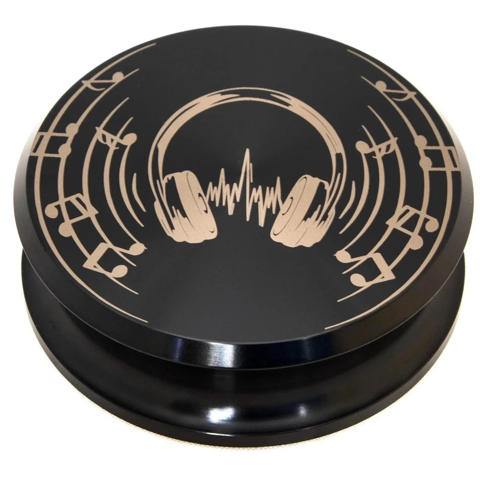 Vinyl record stabilizer weight. Musical Headphones engraved turntable weight. - Image 1 of 4