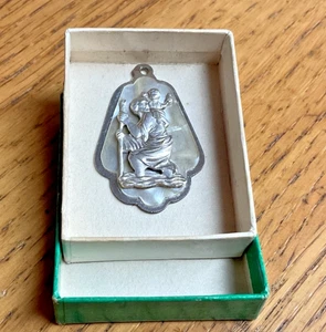 Vintage White Metal & Pearlised St Christopher Medallion Marked Italy 1.25" long - Picture 1 of 7