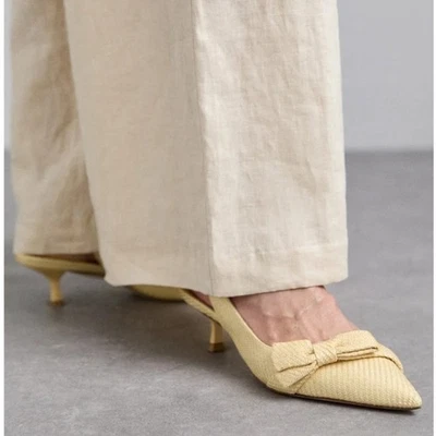 Stuart Weitzman Size 8 Wheat Sofia 50 Raffia Slingback Pumps Pointed Toe BR9-2 - Image 1 of 4