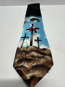 STEVEN HARRIS TIE : Three Wooden Crosses JESUS Crucifixion Neck Tie (EX) - Picture 1 of 2
