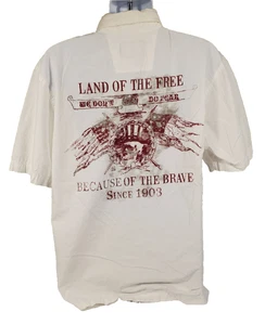 Harley Davidson Men's L Button Down White Shirt Land of The Free Mechanic Garage - Picture 1 of 8