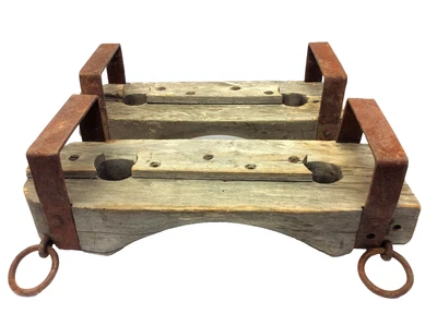 Matching Pair Antique Old Primitive Animal Harness Parts Yokes Wood Iron Metal - Image 1 of 4