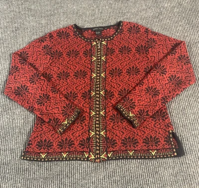 Suéter Nomadic Traders para mujer rojo mediano cremallera completa mezcla de algodón peso pesado Foto 1 de 4