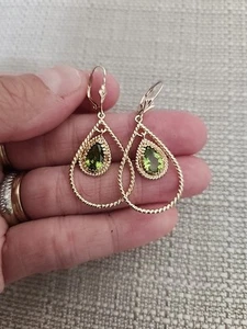 Vintage 14K Yellow Gold Dangle Drop Peridot Earrings 5gr - Picture 1 of 8