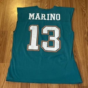 Vintage Miami Dolphins Shirt DAN MARINO #13 Single Stitch NFL Sleeveless M Read - Picture 1 of 15