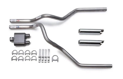 Performance 1-Chamber Muffler Dual Exhaust Kit Chrome Tips Ford F150 F250 98-03 - Image 1 of 4