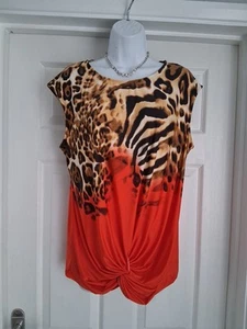 M&Co orange tan brown leopard sleeveless top summer size 16 - Picture 1 of 10