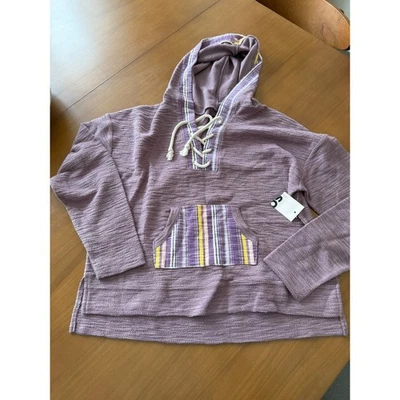 NUEVO CON ETIQUETAS SO Sudadera con Capucha Mujer Mediana Púrpura Rayas Con Cordones Pullover Bolsillo Foto 1 de 4