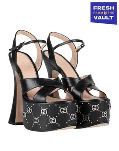 RRP€1160 GUCCI Leather Ankle Strap Sandals US7.5 UK4.5 EU37.5 Studded - Imagen 1 de 8