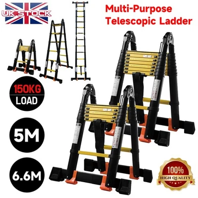 5M/6.6M Telescopic Folding Ladder Step Heavy Duty Multi-Purpose Aluminium Ladder