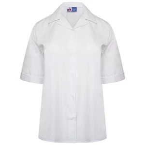 White Short Sleeve Girls Kids Revere Collar Blouse School Uniform Smart Shirts - Picture 1 of 1